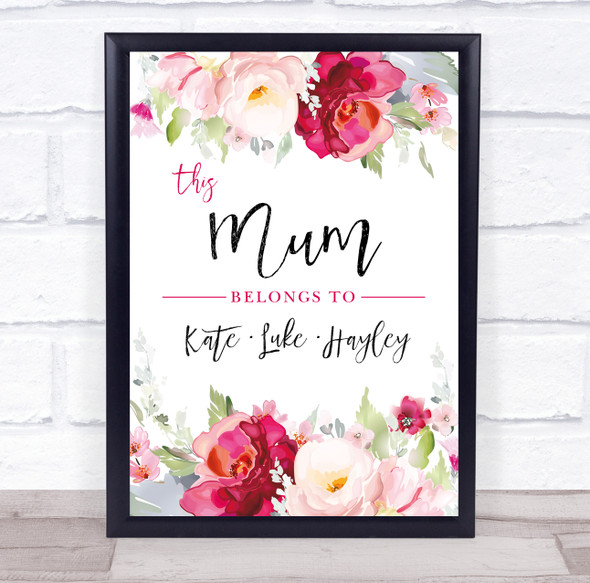 This Mum Belongs To Flowers Red Personalized Gift Art Print