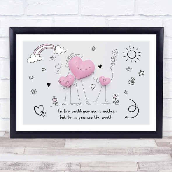 Hearts Characters Mother And Children Doodle Personalized Gift Art Print