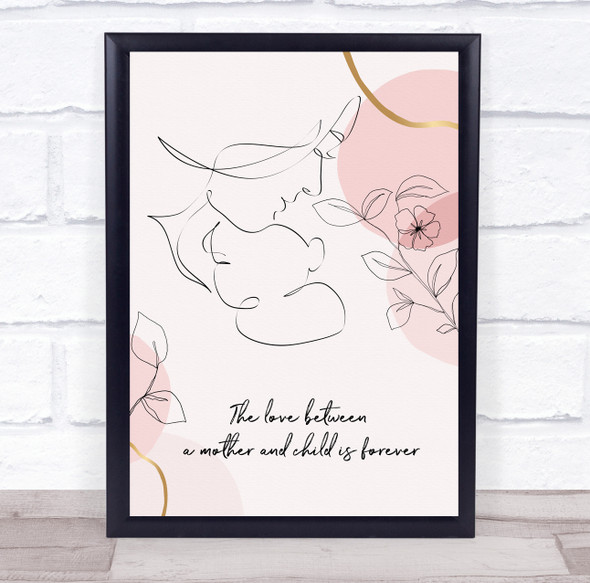 Line Art Mum And Child Pastel Pink Personalized Gift Art Print