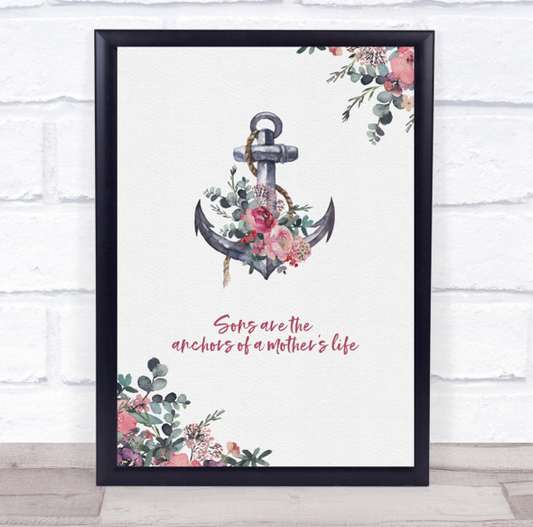 Watercolour Flowers Anchor Mother Personalized Gift Art Print