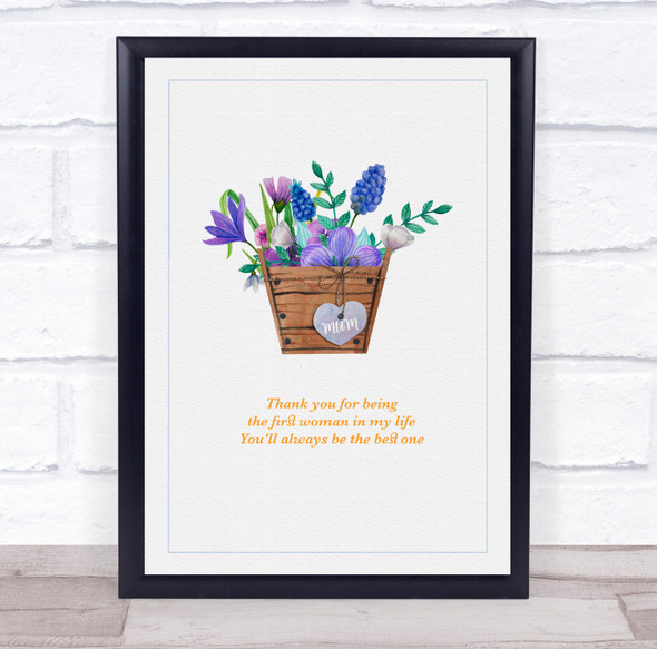 Watercolour Purple And Blue Flowers Best Mum Woman Personalized Gift Art Print
