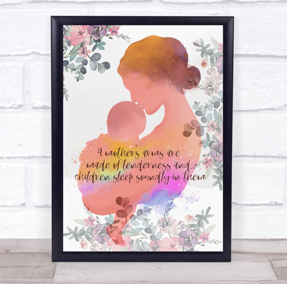 Watercolour Silhouette Of Woman Holding Child With Flowers Gift Print