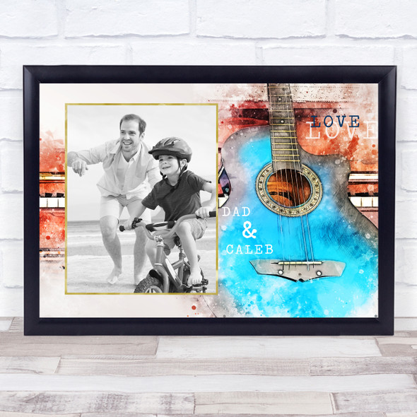 Me & Dad Grunge Guitar Photo Personalized Gift Art Print