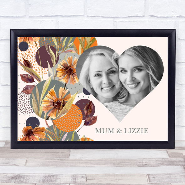 Retro Flowers Photo Heart Mum & Me Personalized Gift Art Print