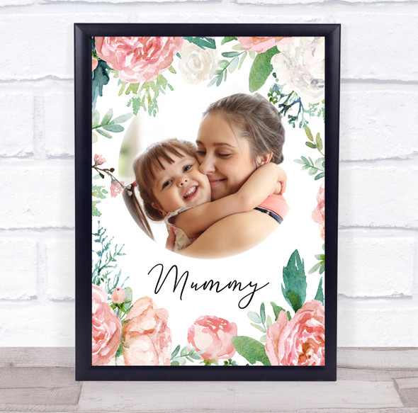 Watercolour Pink Floral Photo Heart Mum Personalized Gift Art Print