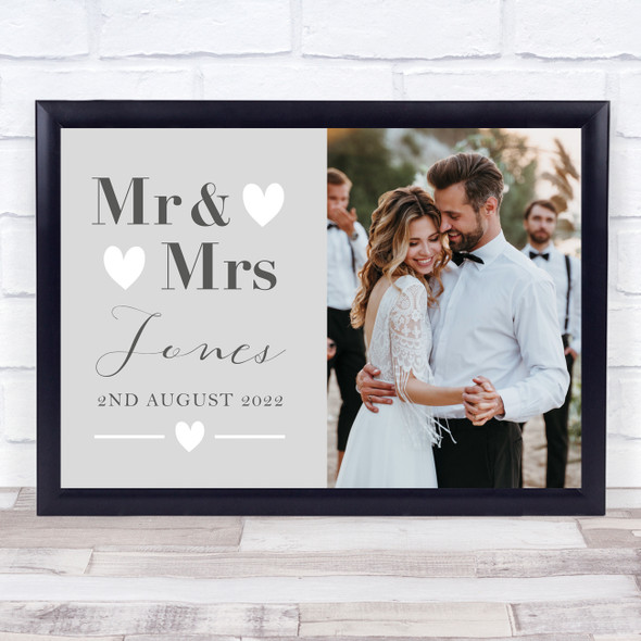Mr & Mrs Hearts Wedding Photo Happy Couple Personalized Gift Art Print