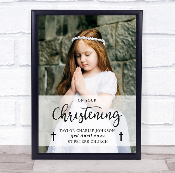 On Your Christening Day Photo Minimal Details Personalized Gift Art Print