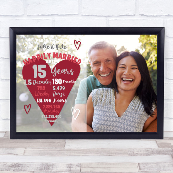 15 Years 15th Anniversary Wedding Heart Photo Personalized Gift Art Print