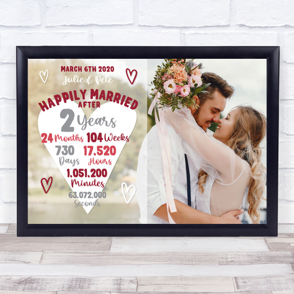 2 Years 2nd Anniversary Wedding Heart Photo Personalized Gift Art Print