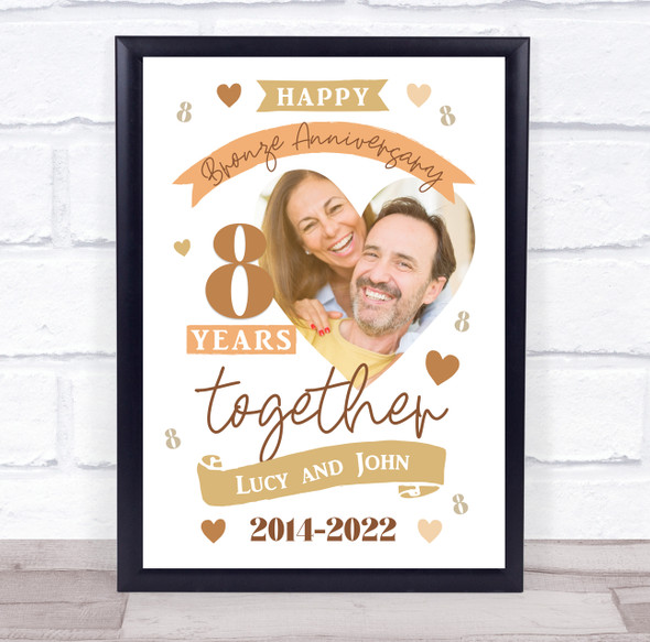 8 Years Together 8th Wedding Anniversary Bronze Photo Personalized Gift Print