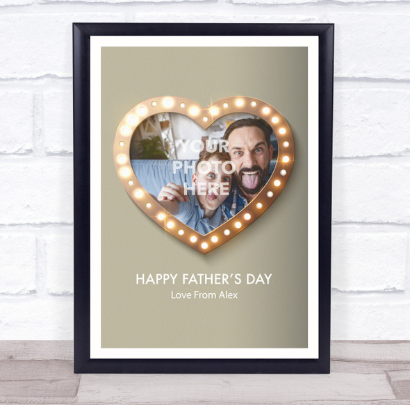 Happy Father's Day Heart Lights Photo Frame Personalized Gift Art Print