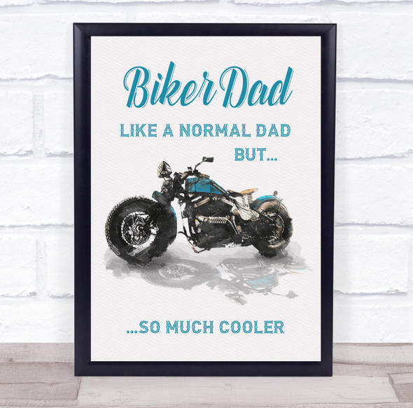 Biker Dad Motorbike Painted Blue Black Cool Dad Personalized Wall Art Gift Print