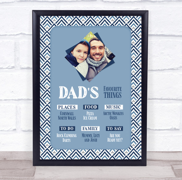 Dad's Favourite Things List Blue Pattern Photo Personalized Wall Art Gift Print
