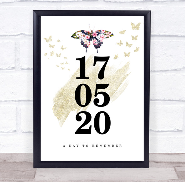 Any Date And Occasion Shimmer Butterfly Wedding Engagement Birthday Gift Print