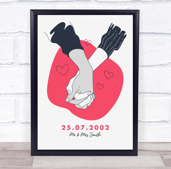 Holding Hands Wedding Date Wedding Anniversary Personalized Wall Art Gift Print