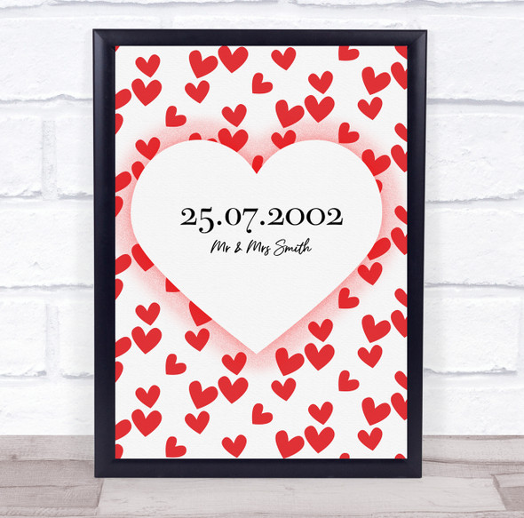 Red Hearts Wedding Day Any Date Anniversary Engagement Personalized Gift Print