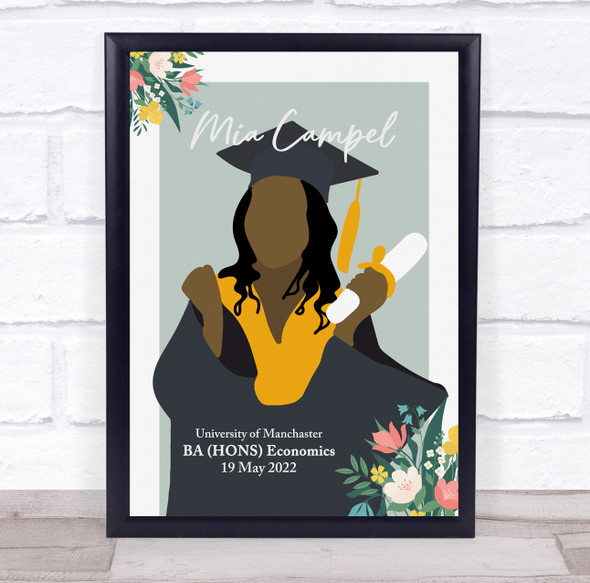 Dark Skin Graduation Girl With Diploma Personalized Wall Art Gift Print