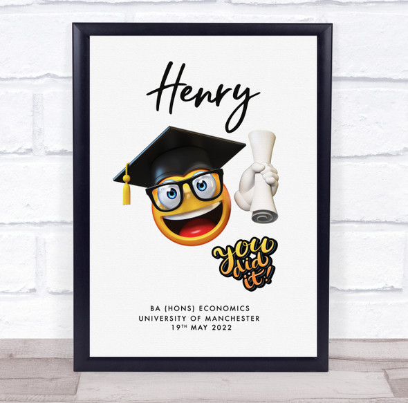 Graduate Smiling Emoji Graduation Personalized Wall Art Gift Print