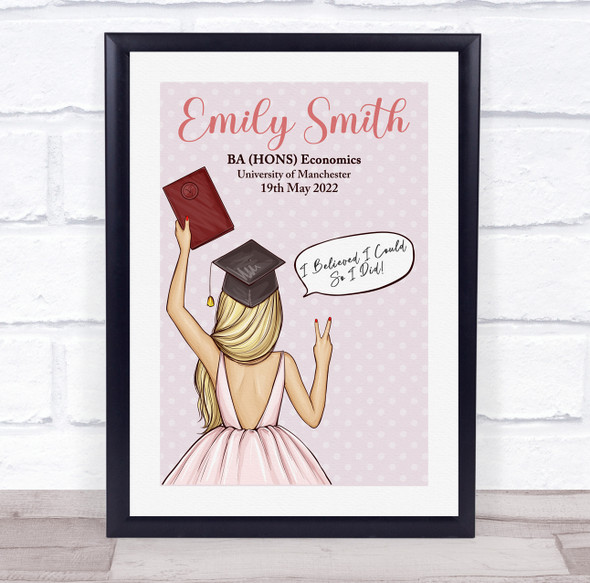 Pink Background Blond Hair Graduate Girl Graduation Congratulations Gift Print