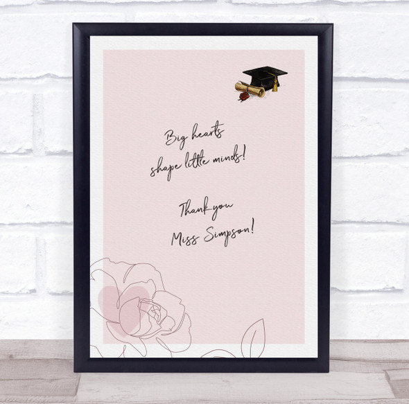 Pink Background Thank You Teacher Personalized Wall Art Gift Print