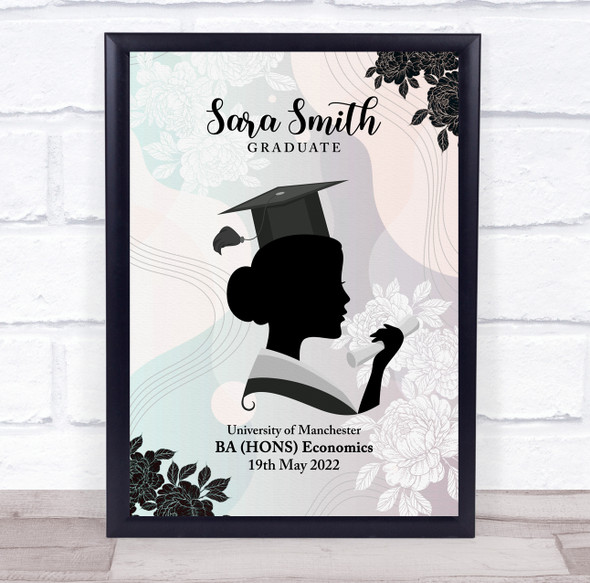 Silhouette Of Woman With Graduation Hat Personalized Wall Art Gift Print