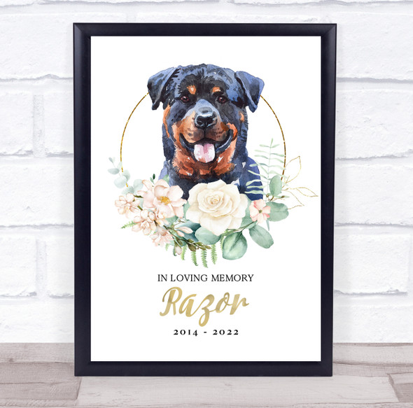 Rottweiler Dog Pet Memorial Loving Memory Personalized Wall Art Gift Print