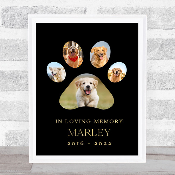 In Loving Memory Pet Remembrance Photos Paw Dog Black Personalized Gift Print