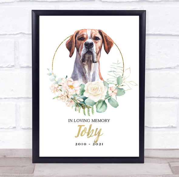 Boxer Pet Memorial Peach Gold Floral Wreath Personalized Gift Print