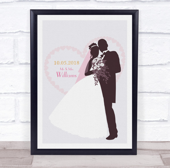 Bride & Groom Anniversary Pink Heart Wedding Date Personalized Gift Print