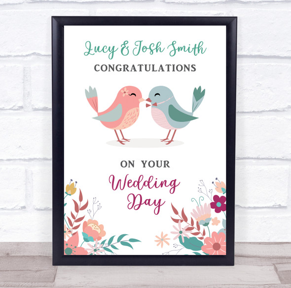 Congratulations Your Wedding Day Love Birds Floral Personalized Gift Print
