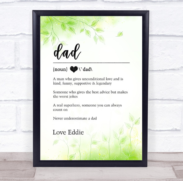 Dictionary Definition Dad Green Heart Spring Leaves Personalized Gift Print