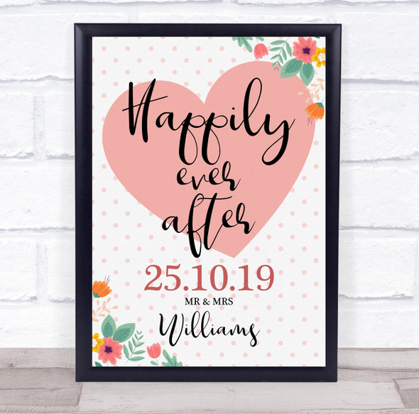 Floral Red Heart Wedding Date Happily Ever After Personalized Gift Print