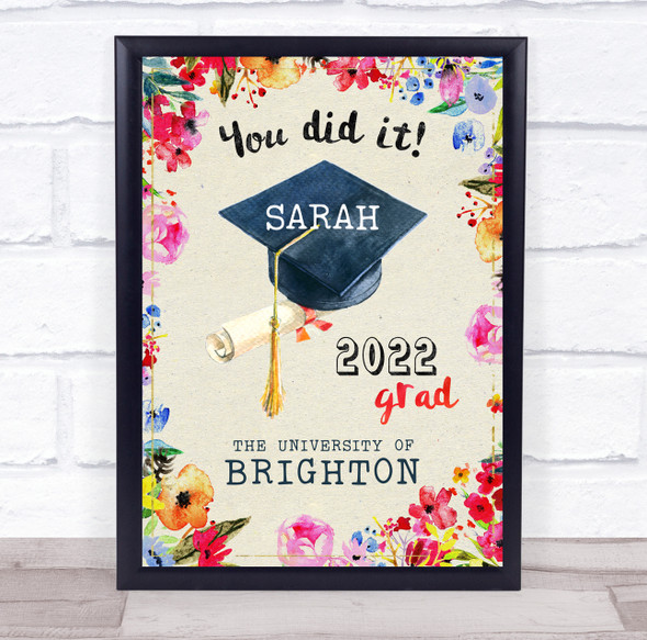 Graduation Celebration Bright Floral Pink Summer Personalized Gift Print