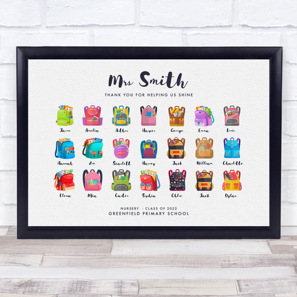 Kids Colourful Backpacks Class Thank You Teacher Personalized Gift Print