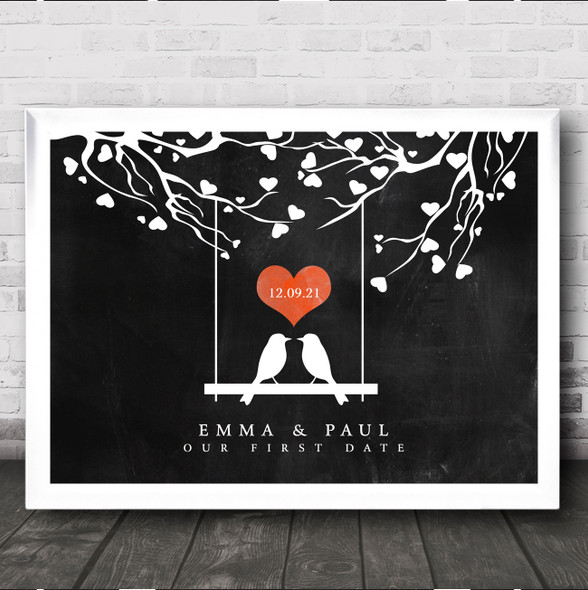 Love Birds Couple Special Date Heart Chalk Effect Personalized Gift Print