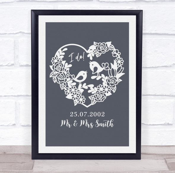 Ornament Heart With Birds Anniversary Wedding Date Personalized Gift Print