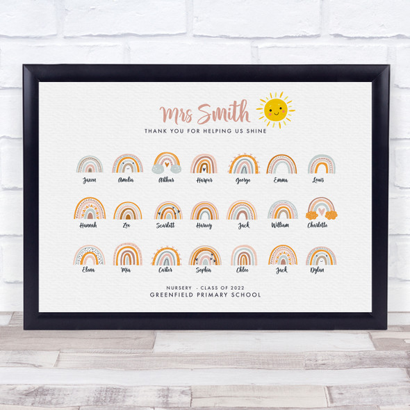 Pastel Rainbows Class Thank You Teacher School Personalized Gift Print