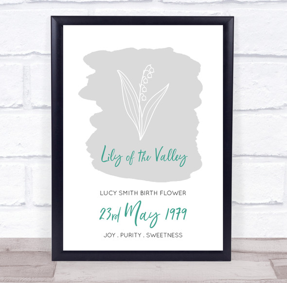 Teal Lily of the Valley May Flower Birthday Meaning Personalized Gift Print