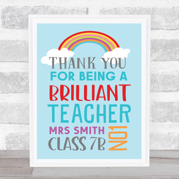 Thank You Teacher Rainbow Typographic Bright Class Personalized Gift Print