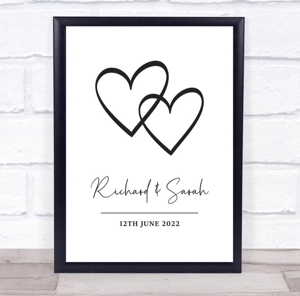 Wedding Couple Names Hearts Simple Special Names Date Personalized Gift Print