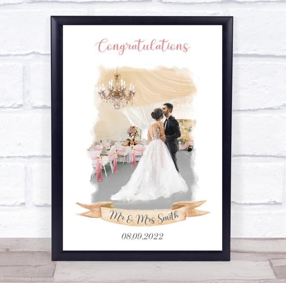 Wedding Day Congratulations Painted Couple Wedding Personalized Gift Print