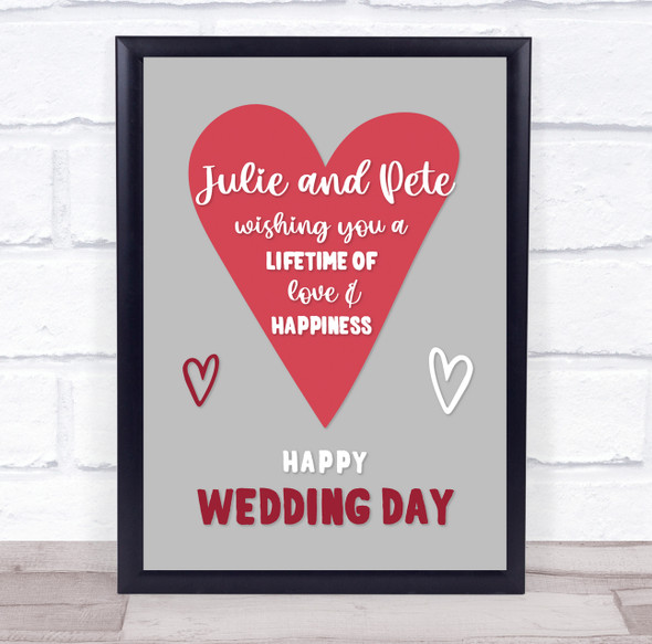 Wedding Day Heart Married Red Heart Name Typographic Personalized Gift Print