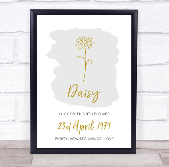 Yellow Daisy April Flower Month Birthday Meaning Personalized Gift Print