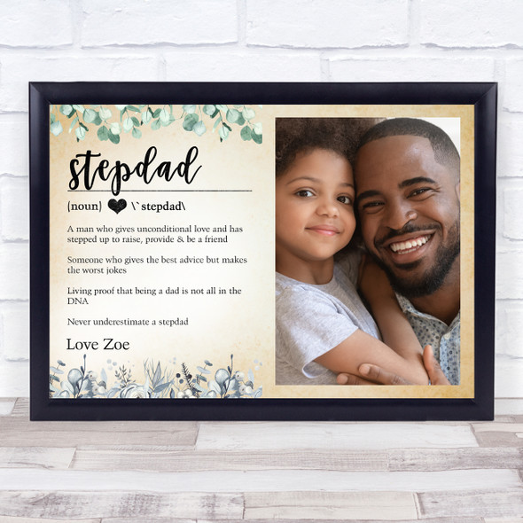 Dictionary Definition Photo Stepdad Vintage Floral Personalized Gift Print