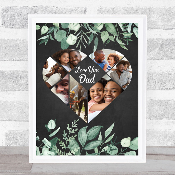 Heart Pieces 8 Photo Love You Dad Black & Leaves Personalized Gift Print