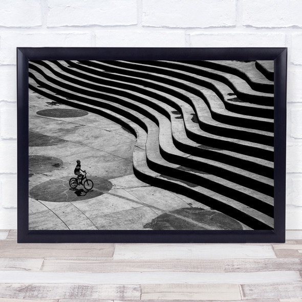 Architecture Stairs Staircase Bike Bicycle Helmet Street Black & White Boy Print