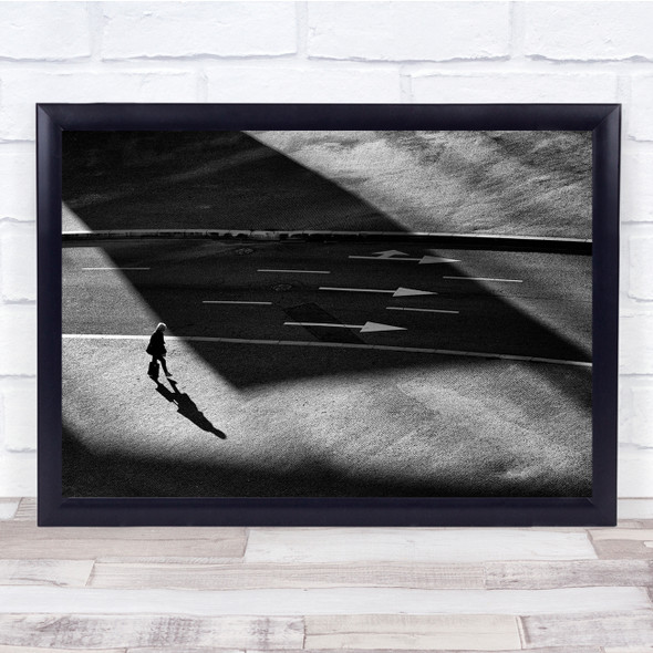 Black & White Man Walking On Road Pathway Abstract Lines Shadows Landscape Print