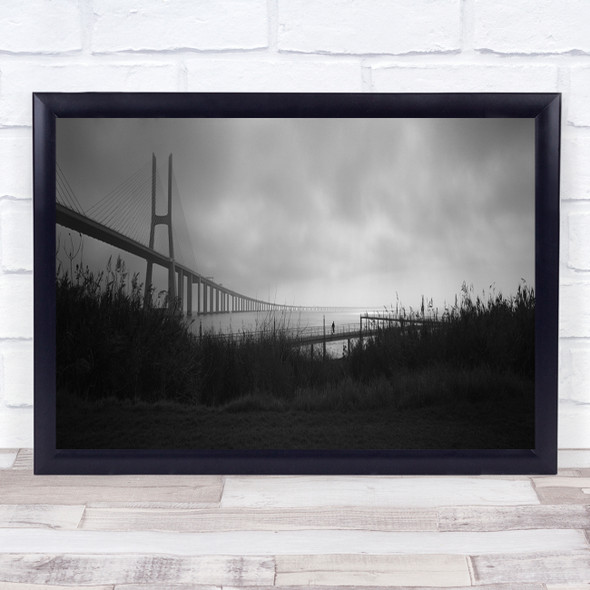 Lisbon Bridge Panorama Architecture Black & White Portugal Landscape Vasco Print