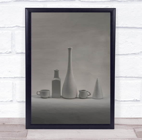 Still Life Shapes Vase Cup Mug Kitchen Black & White Figurative Expression Print