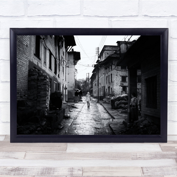 Street Black & White People Houses Glance Alley Path Road Way Walk Walking Print